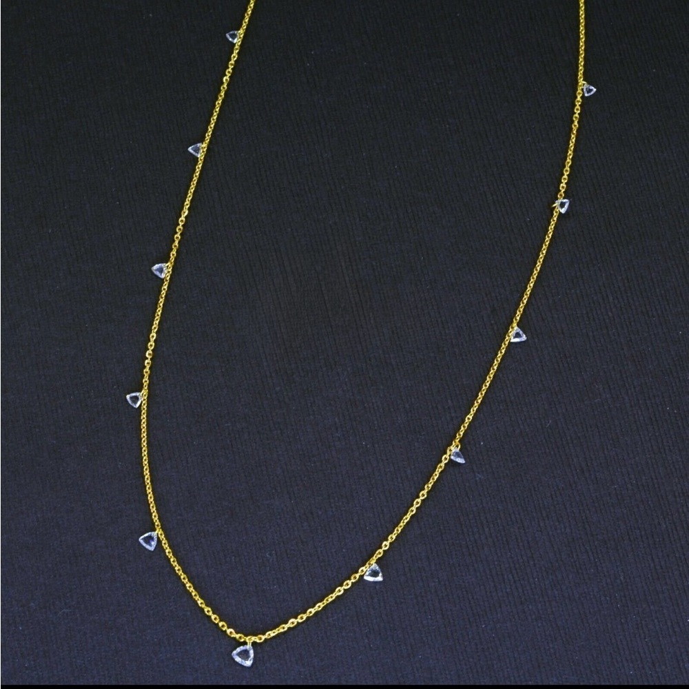 14K Gold Drilled 13 Floating White Diamond Trillion Cut
Briolette Bead Necklace